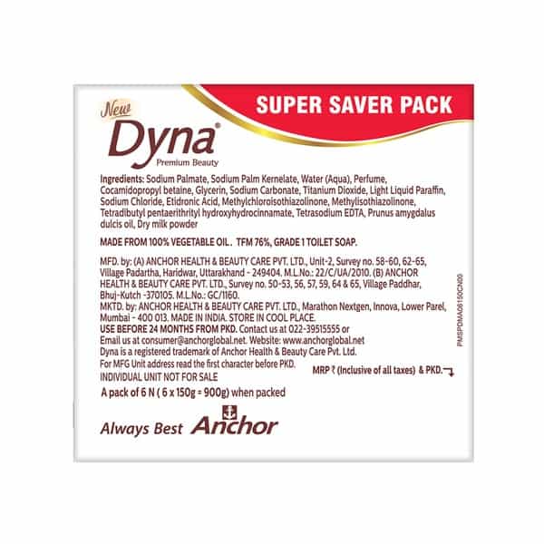 Dyna Milk Cream & Almond Oil (Pack Of 6X150 G) Packet Of 900 G