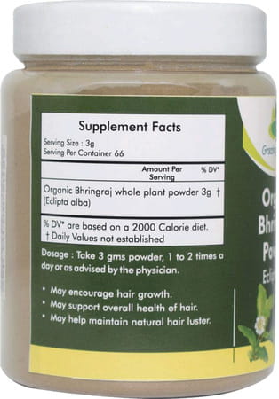 Grazing Meadows Organic Bhringraj Powder 200 Gms For Hair Growth Hair Health (Pack Of 5)