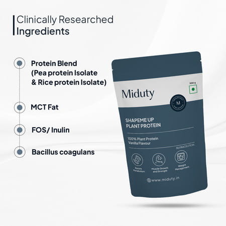 Miduty Shapeme Up Plant Protein - Pea & Brown Rice Protein - Weight Loss - Vegan - Chocolate - 500g