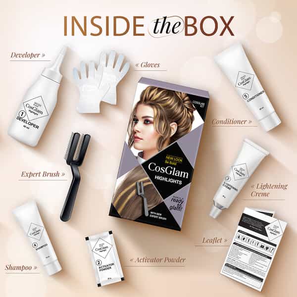 Cosglam Hair Highlights Kit | Hair Highlights Colour | Women & Men | Bleach & Ready To Glam | Diy