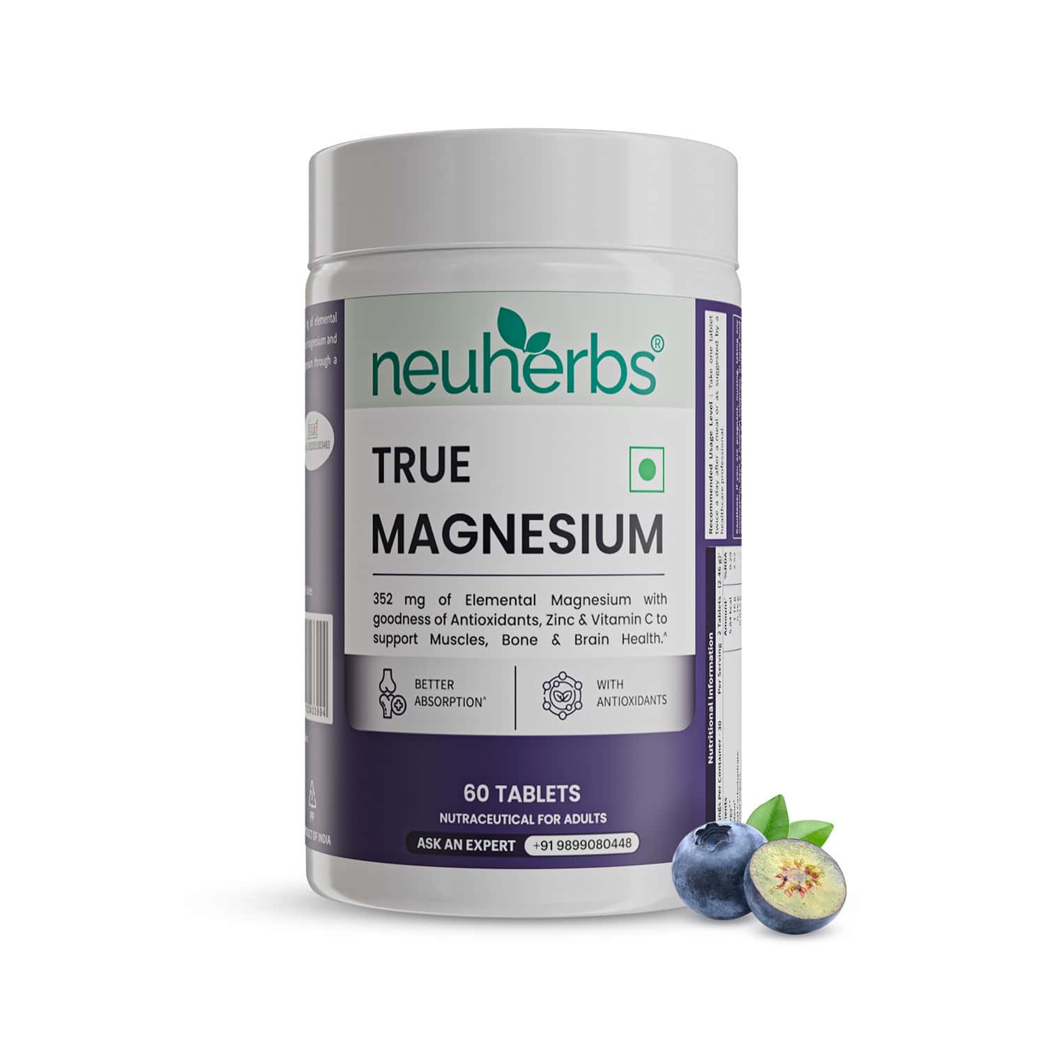 Neuherbs True Magnesium 60 Tablets To Support Muscles | Brain & Bone Health