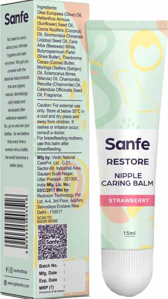 Sanfe Breast Nipple Caring Balm For New Mothers - 15Gm With Calendula Oil & Cocoa Butter-Strawberry