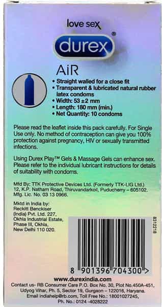Durex Air Condoms For Men - 10 Count (Pack Of 7)