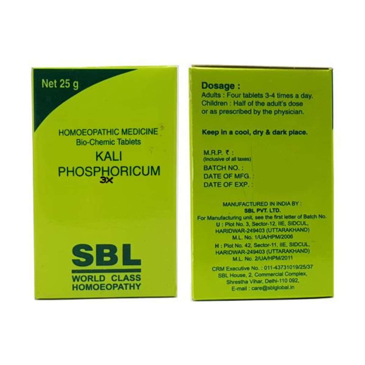 Buy SBL KALI PHOSPHORICUM BIOCHEMIC TABLET 3X 25 GM PACK OF 3 Online ...