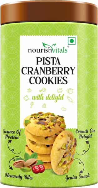 Nourishvitals Pista Cranberry Cookies Heavenly Bites Crunchy Delights Genius Snack 120G