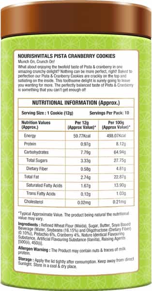 Nourishvitals Pista Cranberry Cookies Heavenly Bites Crunchy Delights Genius Snack 120G