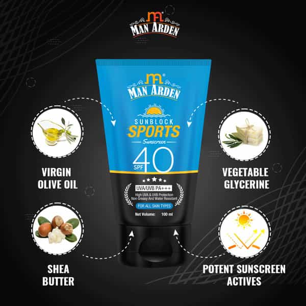 Man Arden Sun Block Sports Sunscreen Spf 40 Uva/Uvb Pa+++ High Uva & Uvb Protection 100 Ml