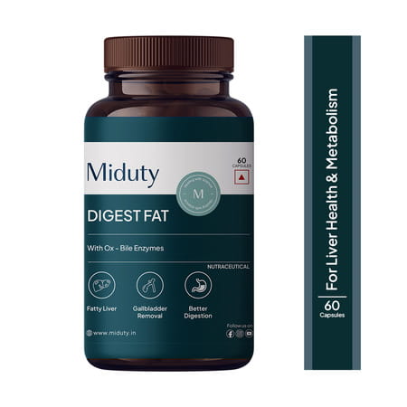 Miduty Digest Fat - Fatty Liver - Gall Bladder- Ox Bile - Pepsin- Fat Metabolism - 60 Capsules