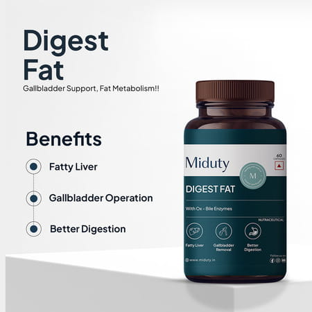 Miduty Digest Fat - Fatty Liver - Gall Bladder- Ox Bile - Pepsin- Fat Metabolism - 60 Capsules