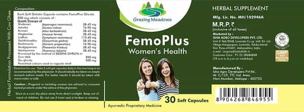 Grazing Meadows Femo Plus 30 Capsules Ayurvedic Herbal Formulation For Women's Health (Pack Of 2)
