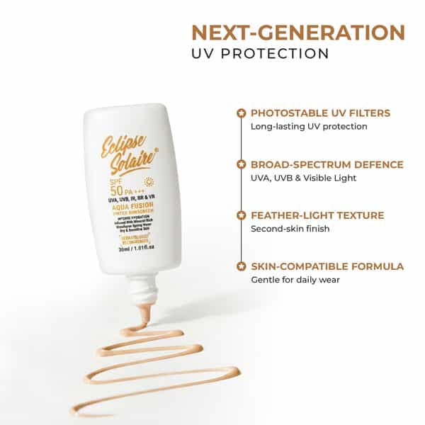 Eclipse Solaire Aqua Fusion Sunscreen Spf50 Pa+++ | 5X Protection| For All Skin Types - 30Ml