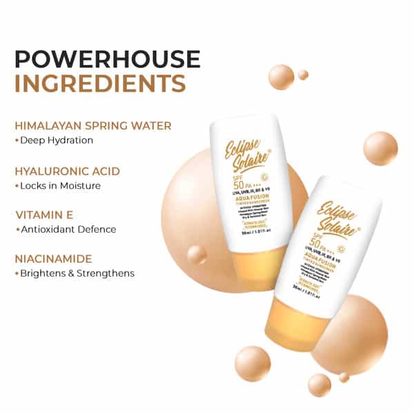 Eclipse Solaire Aqua Fusion Sunscreen Spf50 Pa+++ | 5X Protection| For All Skin Types - 30Ml
