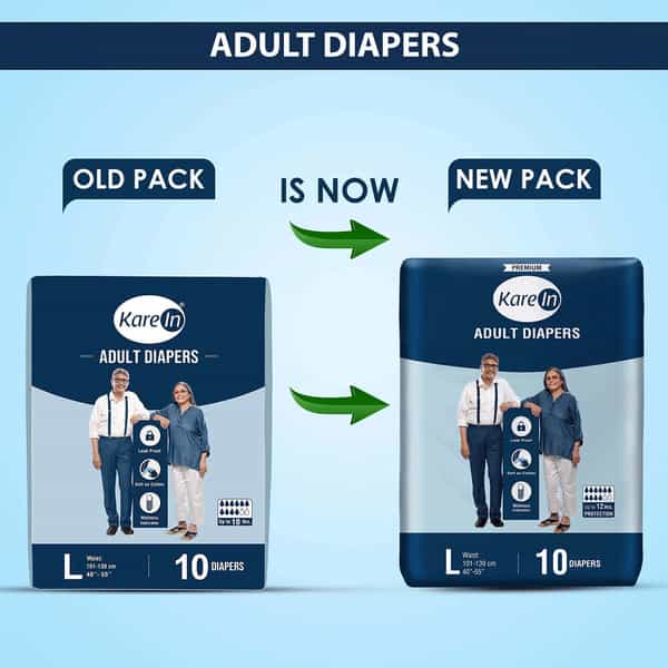 Kare In Premium Adult Diapers Large Waist 101-139 Cm (40"-55") Tape Style Wetness Indicator 10 Count