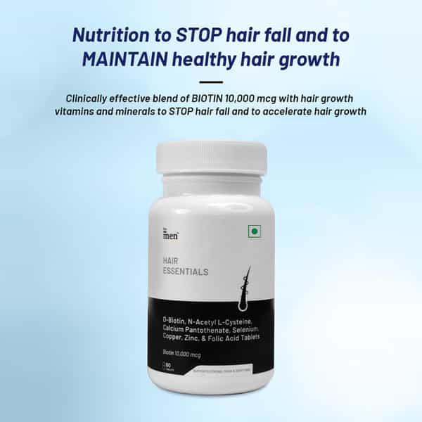 Formen Biotin 10000Mcg Hair Essentials | Control Hair Fall & Improve Thickness & Volume (60 Tablets)
