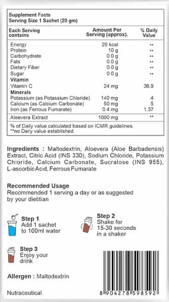 Sheneed Aloe Vera Hydrating Drink With Vit-C-Improves Skin & Hair Growth | Vegan 30 Sachets