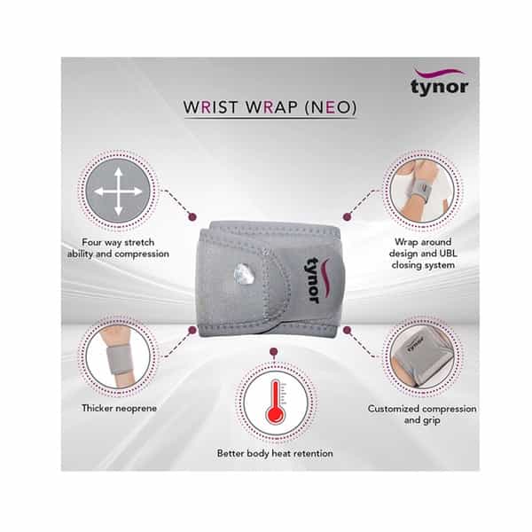 Tynor Wrist Wrap (Neoprene) - Grey - Universal Size - 1 Unit