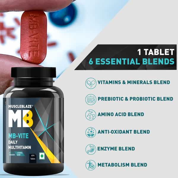Muscleblaze Mb-Vite Daily Multivitamin (60 Tablets) | With 51 Ingredients & 6 Blends | Recovery