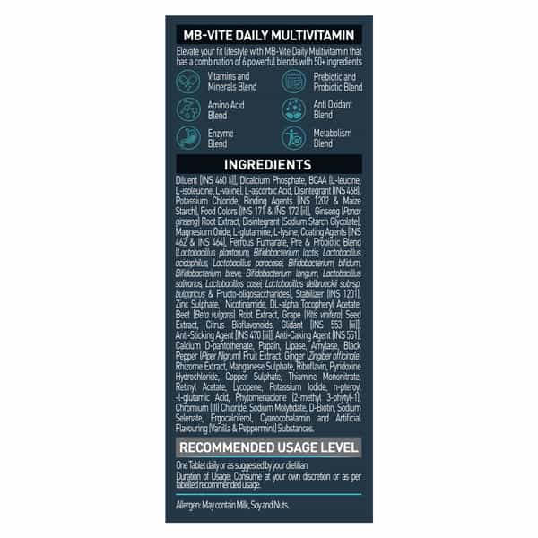 Muscleblaze Mb-Vite Daily Multivitamin (60 Tablets) | With 51 Ingredients & 6 Blends | Recovery