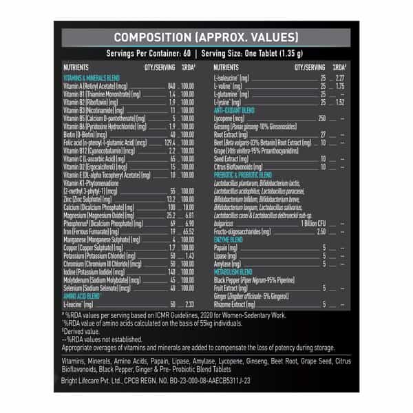 Muscleblaze Mb-Vite Daily Multivitamin (60 Tablets) | With 51 Ingredients & 6 Blends | Recovery