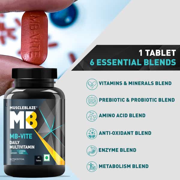 Muscleblaze Mb-Vite Daily Multivitamin (60 Tablets) | With 51 Ingredients & 6 Blends | Recovery