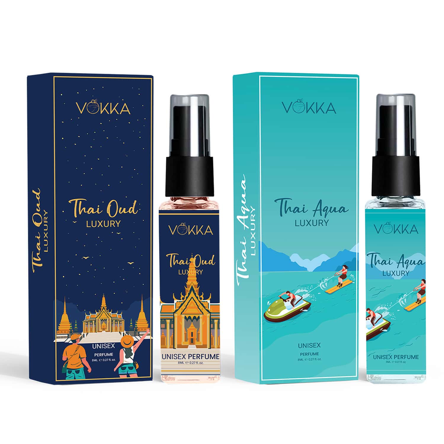 Vokka Pocket Perfume Thai Oud & Thai Aqua 2 X 8ml | Long Lasting Perfume For Men & Women