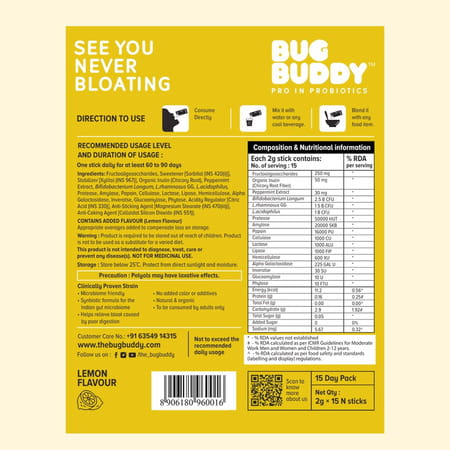 Bug Buddy See You Never Bloating | Debloat Drink With Probiotics & Digestive Enzymes | 15-Day Pack