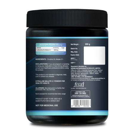 Pure Nutrition 100% Pure L Citrulline Dl Malate 2:1 Powder | Unflavoured - 66 Servings | 200g