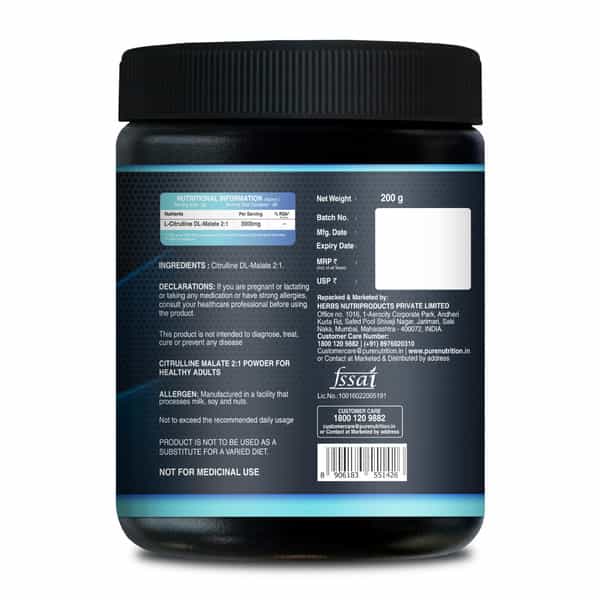 Pure Nutrition 100% Pure L Citrulline Dl Malate 2:1 Powder | Unflavoured - 66 Servings | 200G