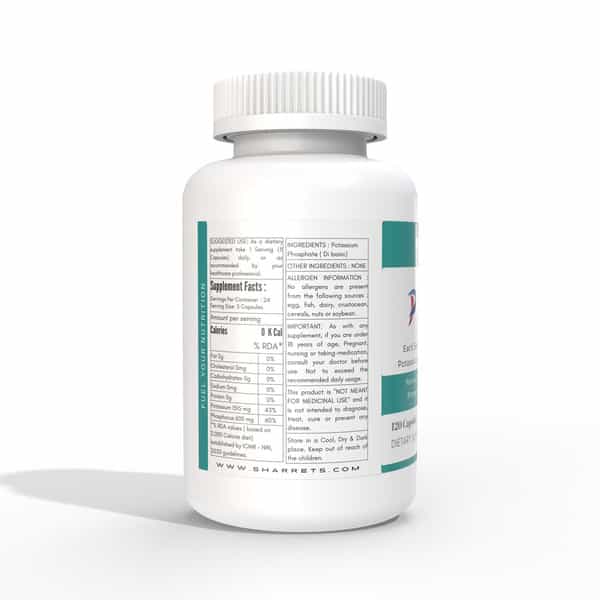 Sharrets Potassium Phosphate Dibasic Phosphorus Supplements | 120 Vegan Capsules