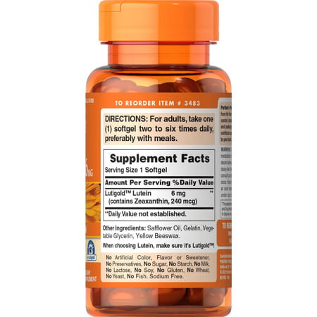 Puritan's Pride Lutein 6 Mg With Zeaxanthin Supports Eye Health | Softgel | 200 Count