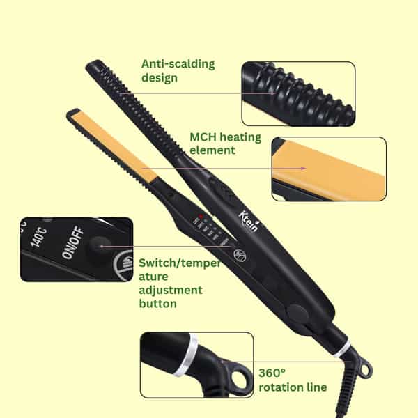 Ktein Mini Flat Iron For Short Hair| 2-In-1 Ceramic Pencil Hair Straightener - (1 Unit)