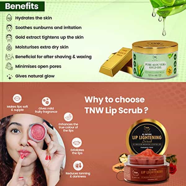 Tnw The Natural Wash Lip Lightening Scrub For Dark Lips (25G) + Pure Aloe Vera Gold Gel(100G)