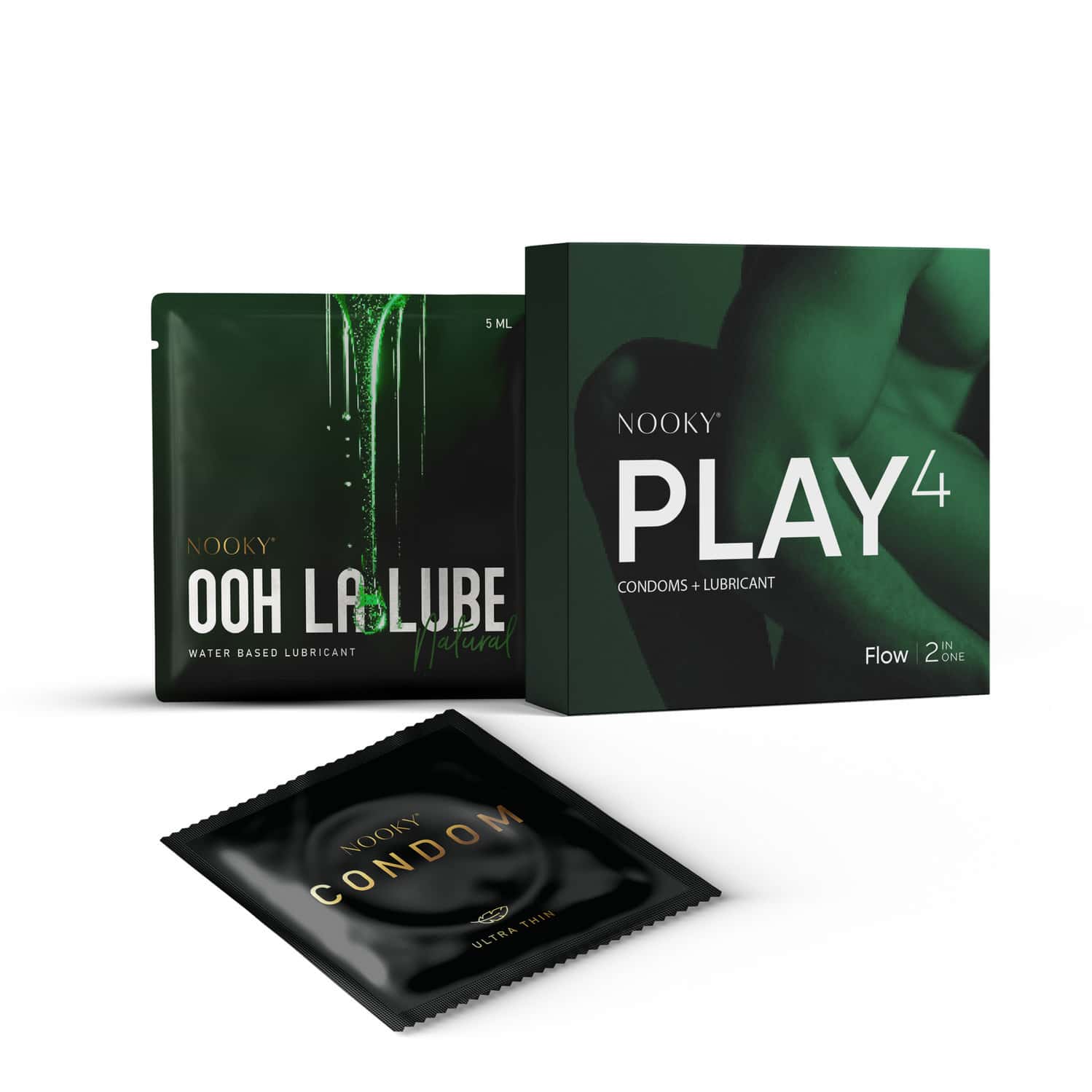 Nooky Flow-2-In- 1 Ultra Thin Condom Kit | Natural Lube + Condoms