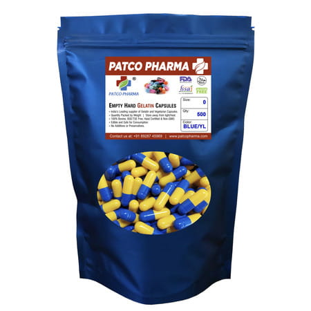 Patco Pharma - Size 0 Dark Blue/Dark Yellow Empty Gelatin Pill Capsule | Diy Powder Filling.