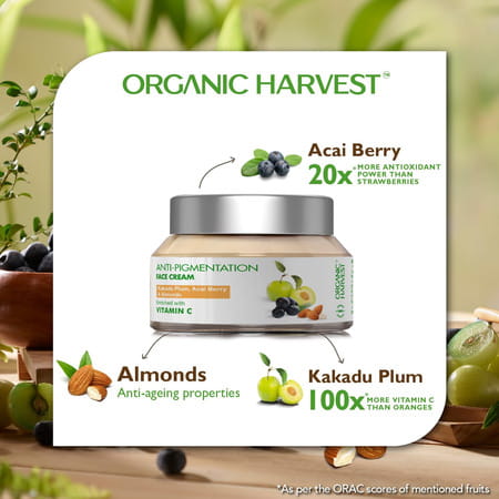 Organic Harvest Anti-Pigmentation Face Cream: Kakadu Plum, Acai Berry & Almonds |Paraben-Free ,50g