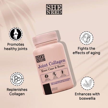 Sheneed Joint Collagen For Knee Caps & Bones & Joint Care | Hydrolyzed Type-Ll Collagen, 60 Capsules