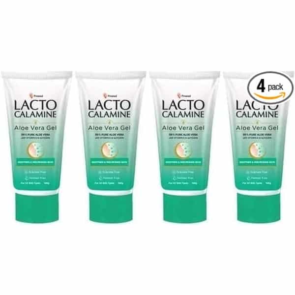 Lacto Calamine Aloe Vera Gel With 99% Pure Natural Aloe Vera Vitamin E And Glycerin - 150 G X 4