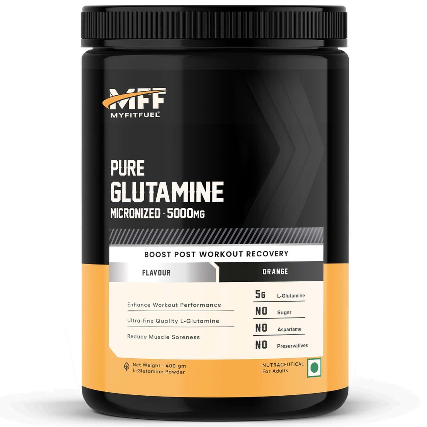 Myfitfuel Pure Glutamine (0.88 Lbs) 400 Gm (orange)| Amino Acid