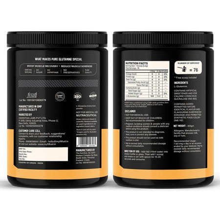 Myfitfuel Pure Glutamine (0.88 Lbs) 400 Gm (Orange)| Amino Acid