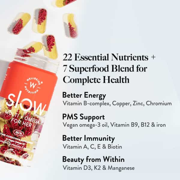 Wellbeing Nutrition Slow Multivitamin For Her (100% Rda) For Immunity,Energy And Pms Support 60 Caps