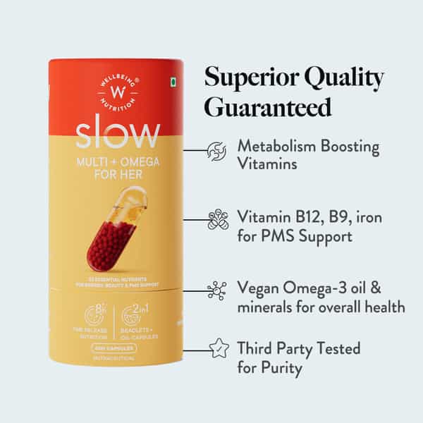 Wellbeing Nutrition Slow Multivitamin For Her (100% Rda) For Immunity,Energy And Pms Support 60 Caps