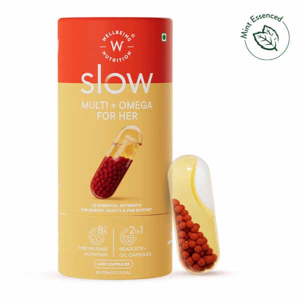 Wellbeing Nutrition Slow Multivitamin For Her (100% Rda) For Immunity,Energy And Pms Support 60 Caps