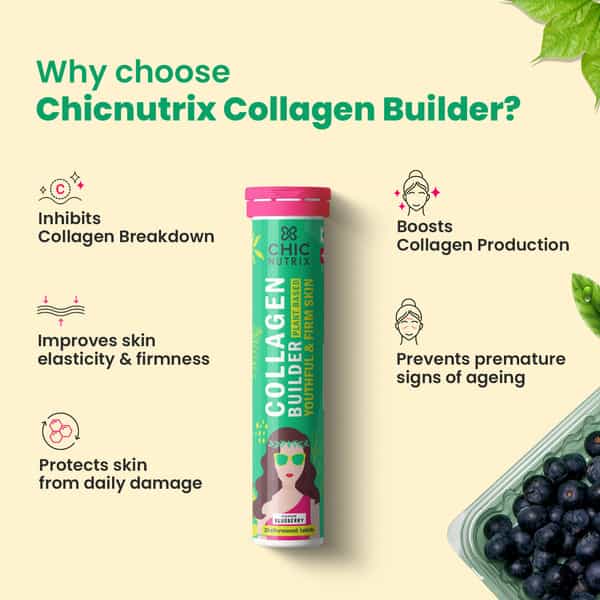 Chicnutrix Plant Based Collagen Builder | 60 Blueberry Flavoured Effervescent Tablets