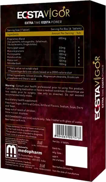 Eqsta Vigor - Certified Organic - Dietary Supplement For Male Performance (6 Tablets)