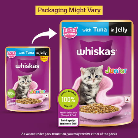 Whiskas Junior Kitten (2-12 Months) Wet Cat Food | Tuna In Jelly | 80 G (Pack Of 56)
