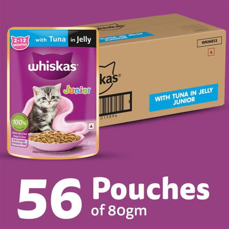 Whiskas Junior Kitten (2-12 Months) Wet Cat Food | Tuna In Jelly | 80 G (Pack Of 56)