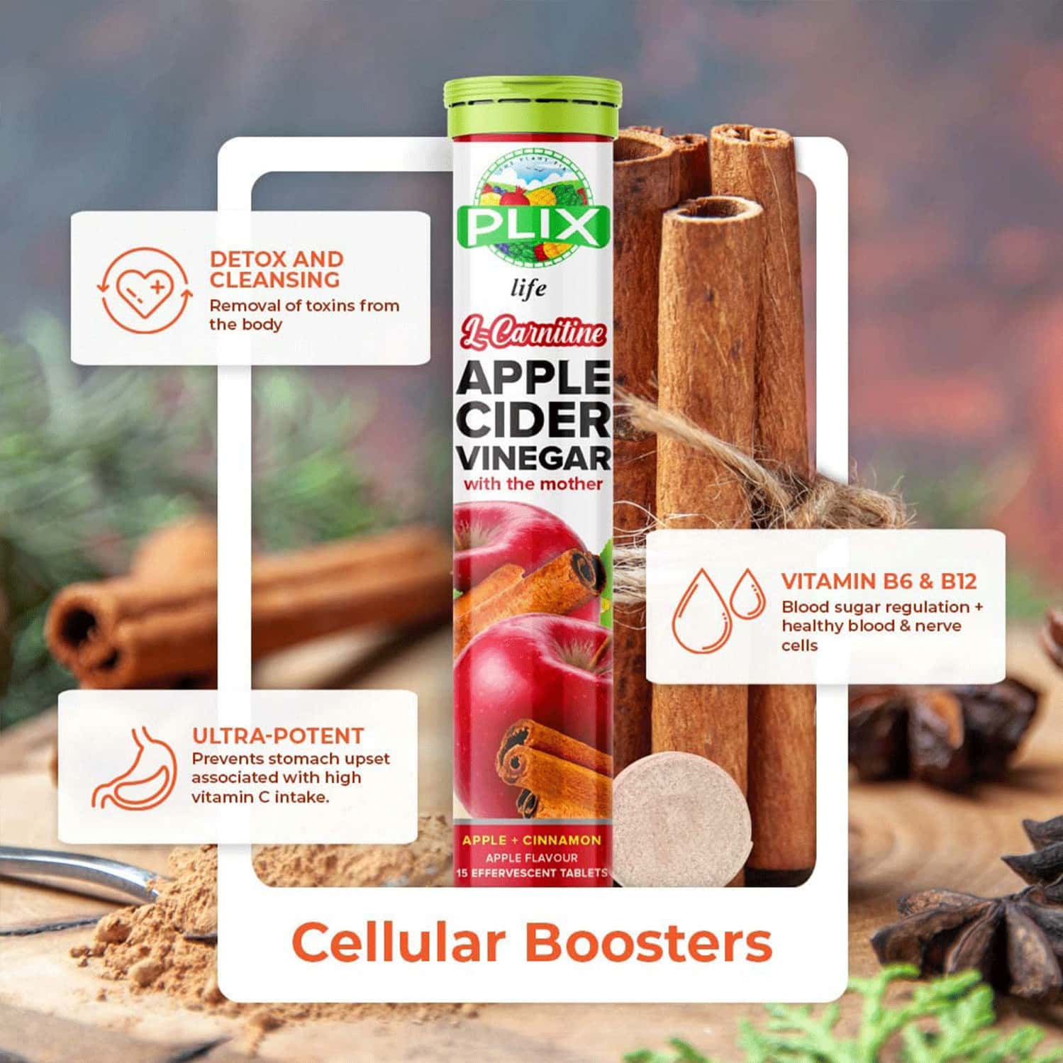 Buy PLIX APPLE CIDER VINEGAR LCARNITINE 15 EFFERVESCENT TABLETS, PACK