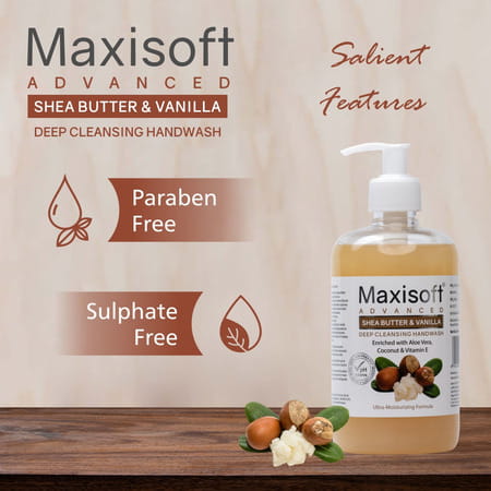 Maxisoft Advanced Deep Cleansing Handwash | Shea Butter & Vanilla | 500 Ml | Pack Of 4