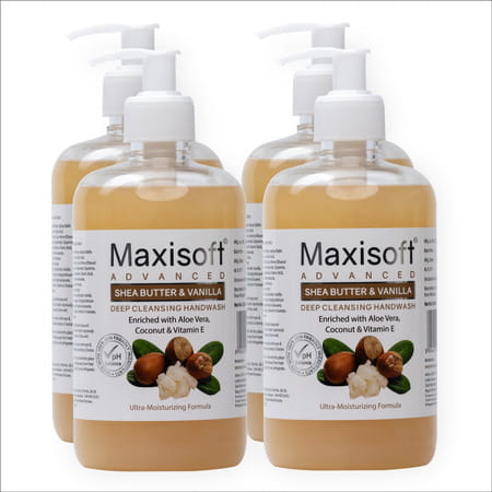 Maxisoft Advanced Deep Cleansing Handwash | Shea Butter & Vanilla | 500 Ml | Pack Of 4