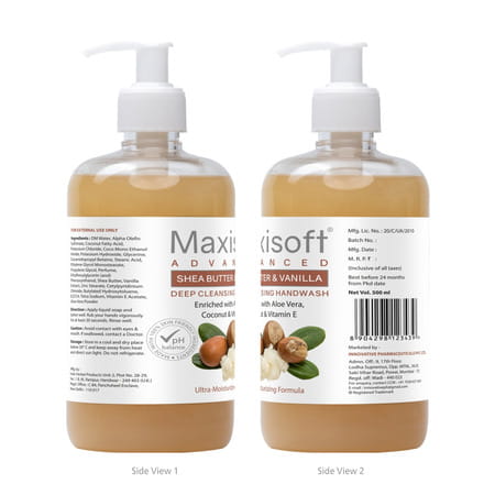 Maxisoft Advanced Deep Cleansing Handwash | Shea Butter & Vanilla | 500 Ml | Pack Of 4
